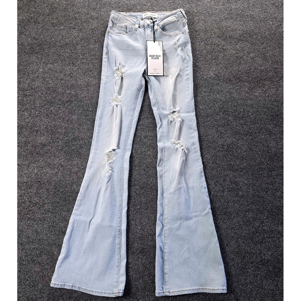 Rue21 x Almost Famous High‎ Rise Flare Jeans Light Wash Distressed Blue Size 3